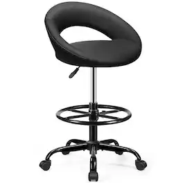 Brick Attic - Drafting Chair with Foot Rest,Height Adjustable Rolling Bar Stool,Tall 360° Swivel Stool PU Leather Office Chair - Black