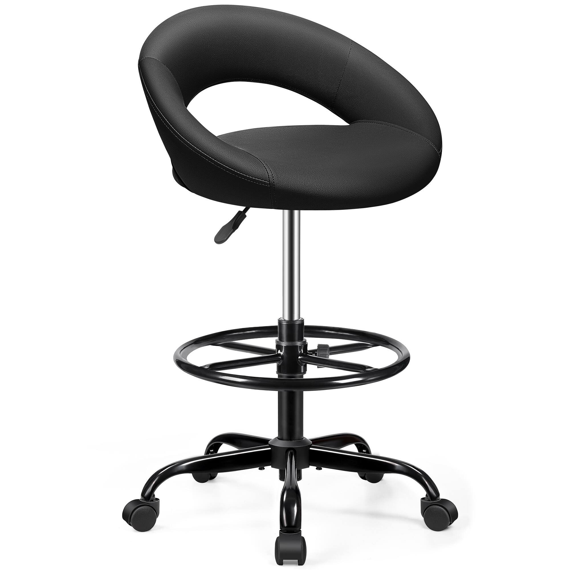 Alt View 8. Brick Attic - Drafting Chair with Back, Height Adjustable Rolling Stool with Foot Rest, Tall 360° Swivel Stool PU Leather Chair - Black.