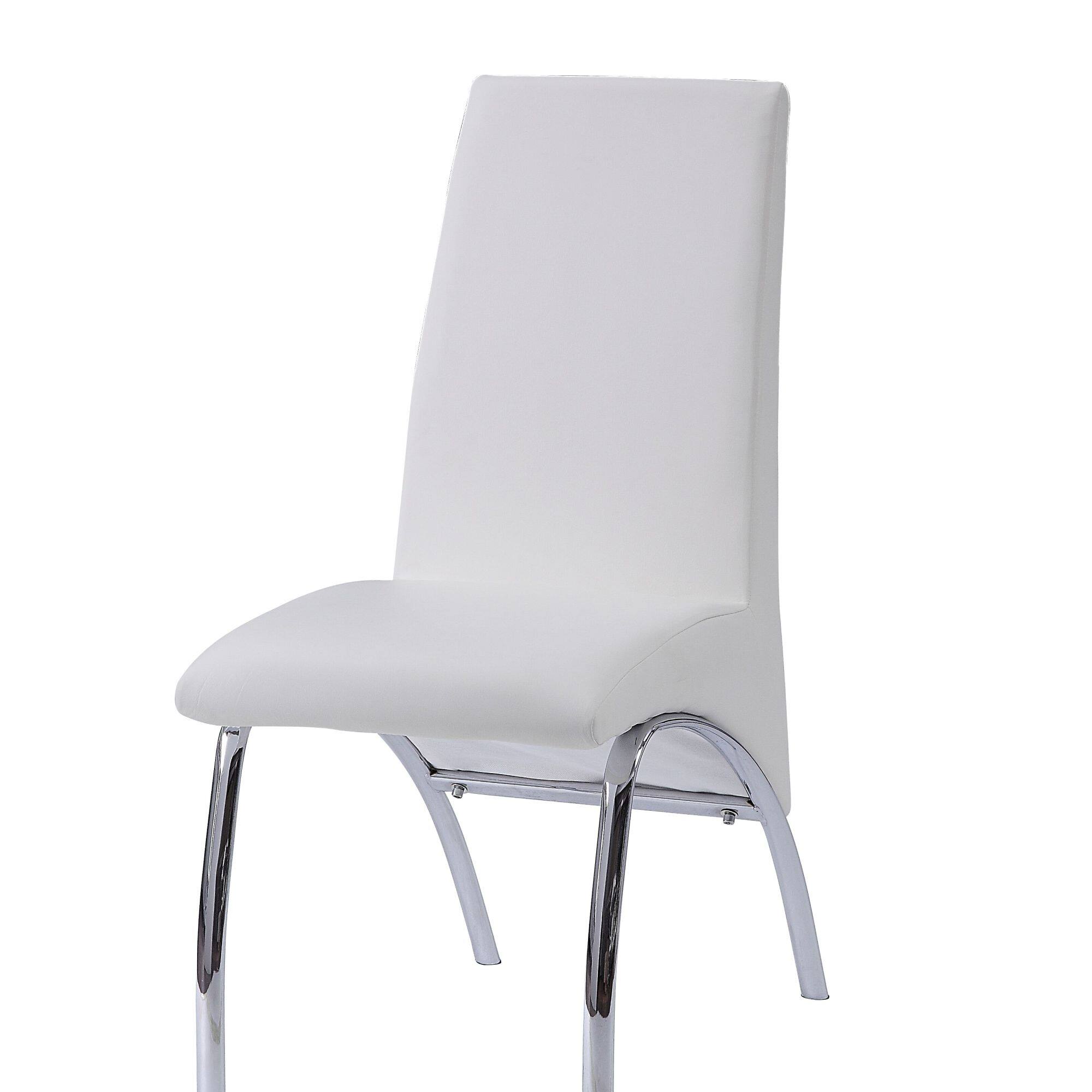 Left. GOODSILO - Modern Synthetic Leather Side Chair with Chrome Finish Legs for Dining Room, Set of 2 - Silver+White.