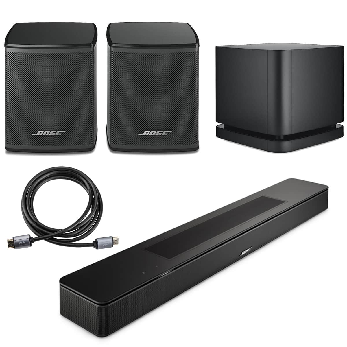 Bose Smart Soundbar, Black w/2x Wireless Surround Speakers, Bass