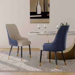 POVISON - Modern Upholstered Dining Chairs Set of 2( Light Gray PU Leather) - Navy Blue