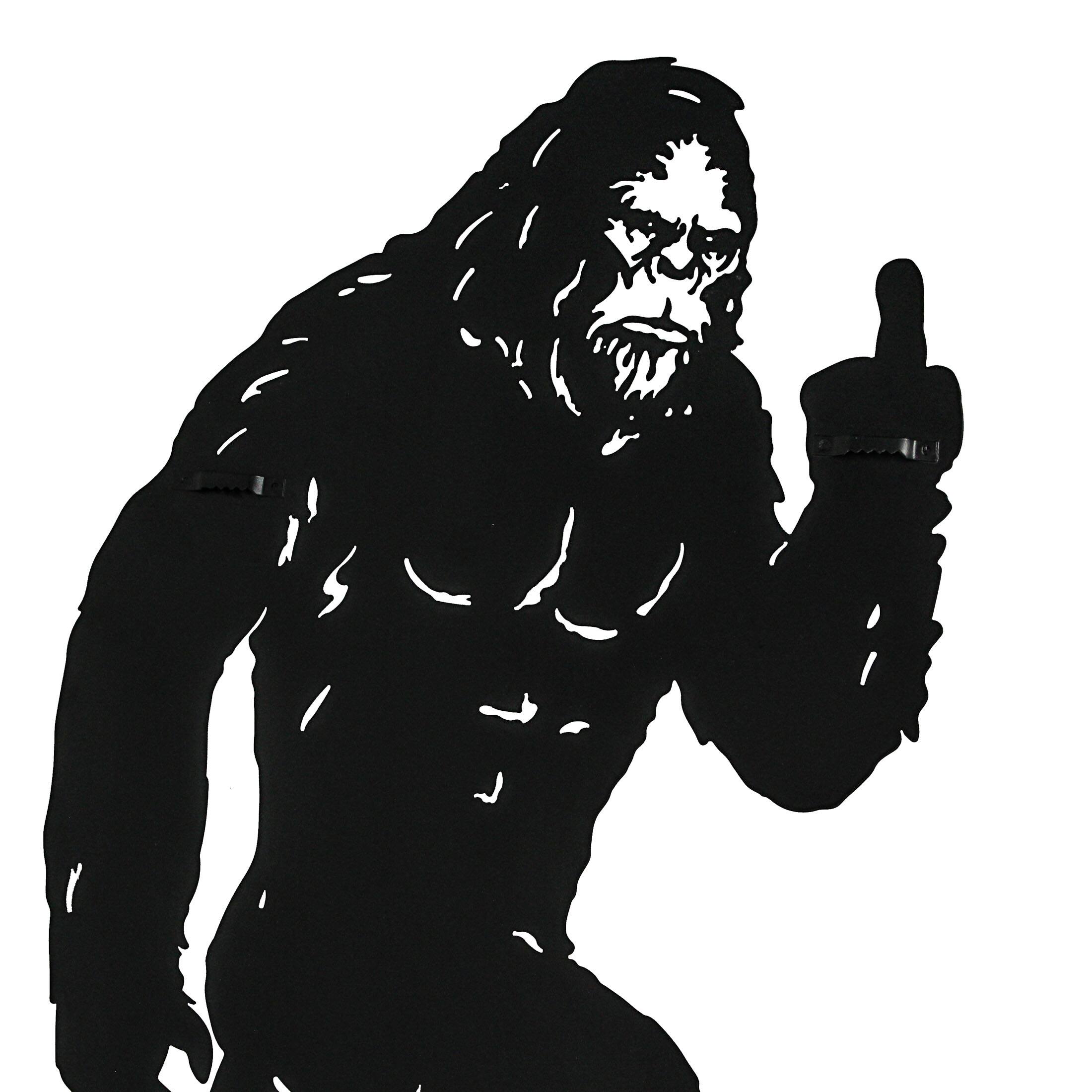 Alt View 5. Zeckos - Black Metal Laser Cut Rude Bigfoot Flipping The Bird Wall Sculpture Home Decor - Black.