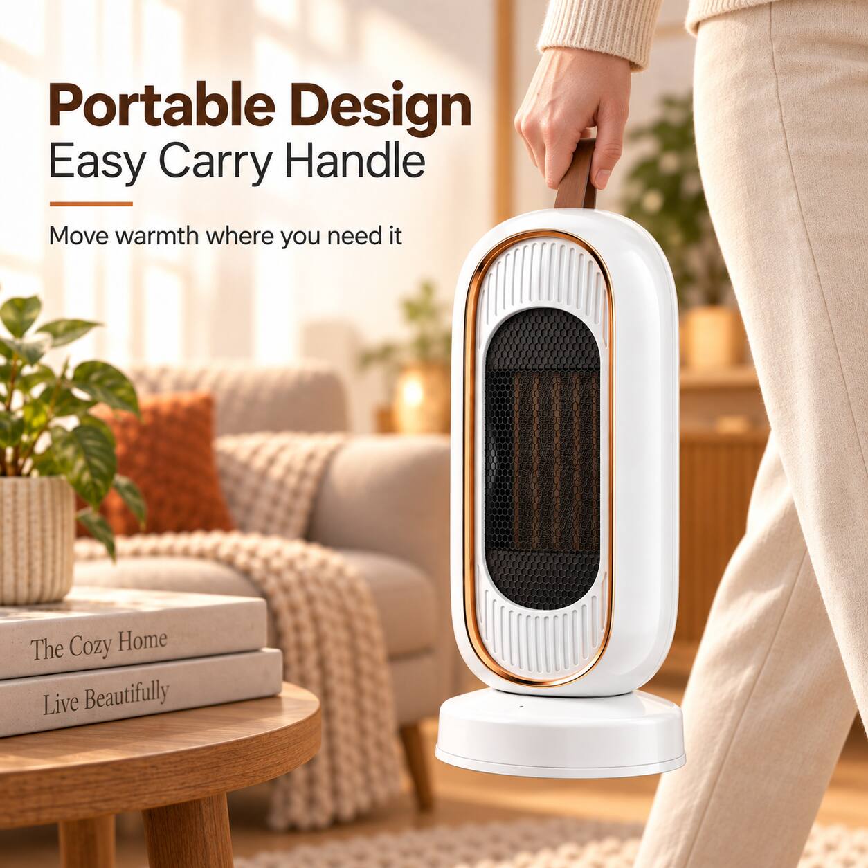 Portable Design  
Easy Carry Handle  
Move warmth where you need it  
The Cozy Home Live Beautifully