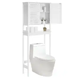 Songmics Home - Over The Toilet Storage Cabinet, Bathroom Cabinet with Adjustable Inside Shelf and Bottom Stabilizer Bar - Cloud White