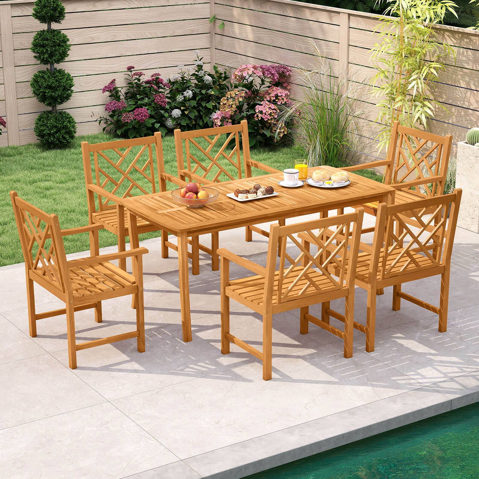 Alt View 1. Costway - Costway Outdoor Dining Chairs Set of 4 Acacia Wood Slatted Patio Chairs with Armrests - Natural.