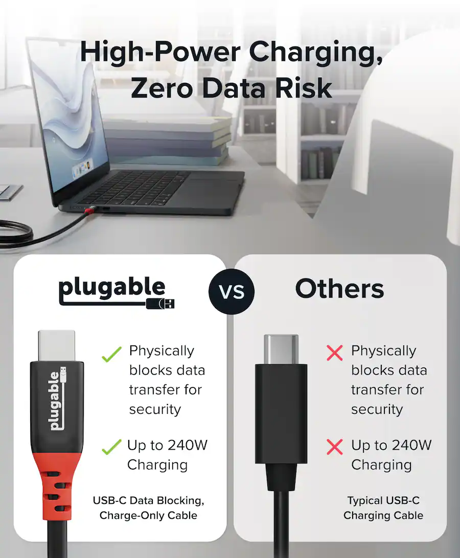 Data Centre Plugable Plugable Secure USB C Data Blocker Charge Only Cable 240W Fast Charging ...