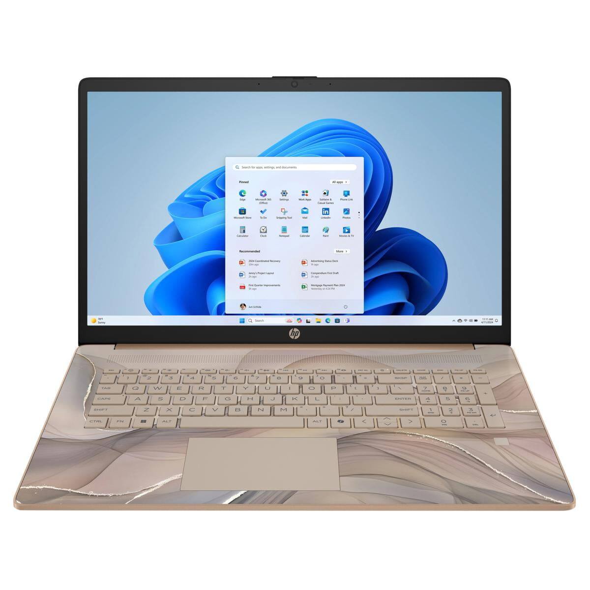Left. HP - HP 15-fd0039ds 15.6" HD Touch Laptop, Intel N200, 4GB RAM|128GB, W11H - Gold.
