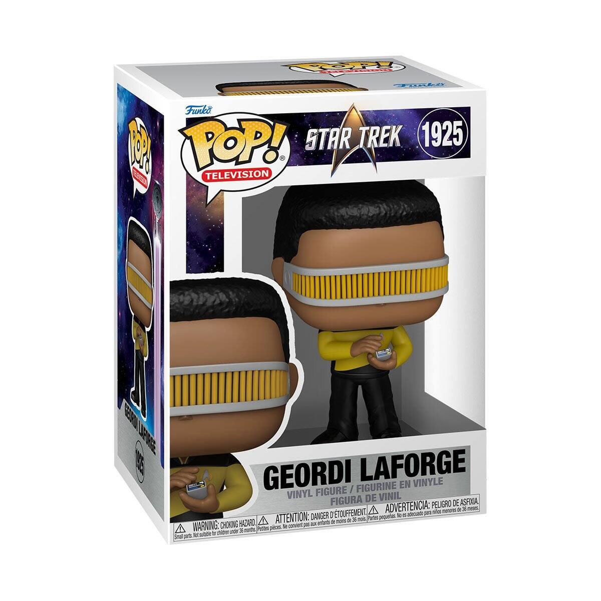 POP! STARTPOUSCHES Funko PA POP! STAR TREK 1925 TELEVISION  
GEORDI LAFORGE EN VINYLE VINYL FIGURE / FIGURINE FIGURA DE VINIL  
ASFIXIA, ADVERTENCIA: PELIGRO DE ASFIXIA, TOUFFEMENT,  
ADVERTENCIA: DANGER I Partes pequeñas. No es de menos de 36 meses,  
ATTENTION: DANGER I Small parts. Not for children under 3 years.