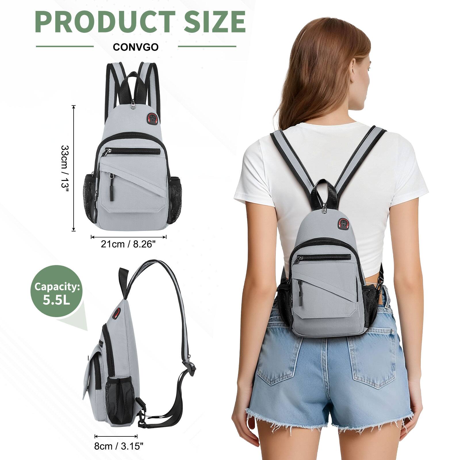 PRODUCT SIZE  
CONVGO  

33cm / 13"  
21cm / 8.26"  
8cm / 3.15"  

Capacity: 5.5L