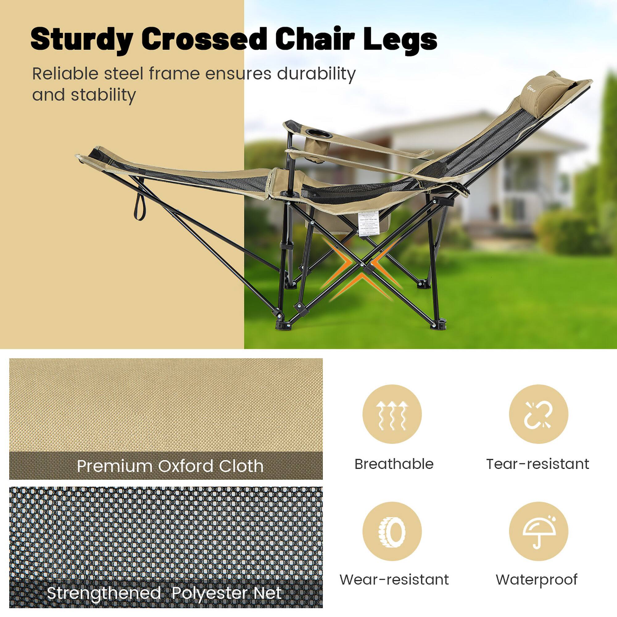 Sturdy Crossed Chair Legs  
Reliable steel frame ensures durability and stability  

Premium Oxford Cloth  
Breathable  
Tear-resistant  

Strengthened Polyester Net  
Wear-resistant  
Waterproof