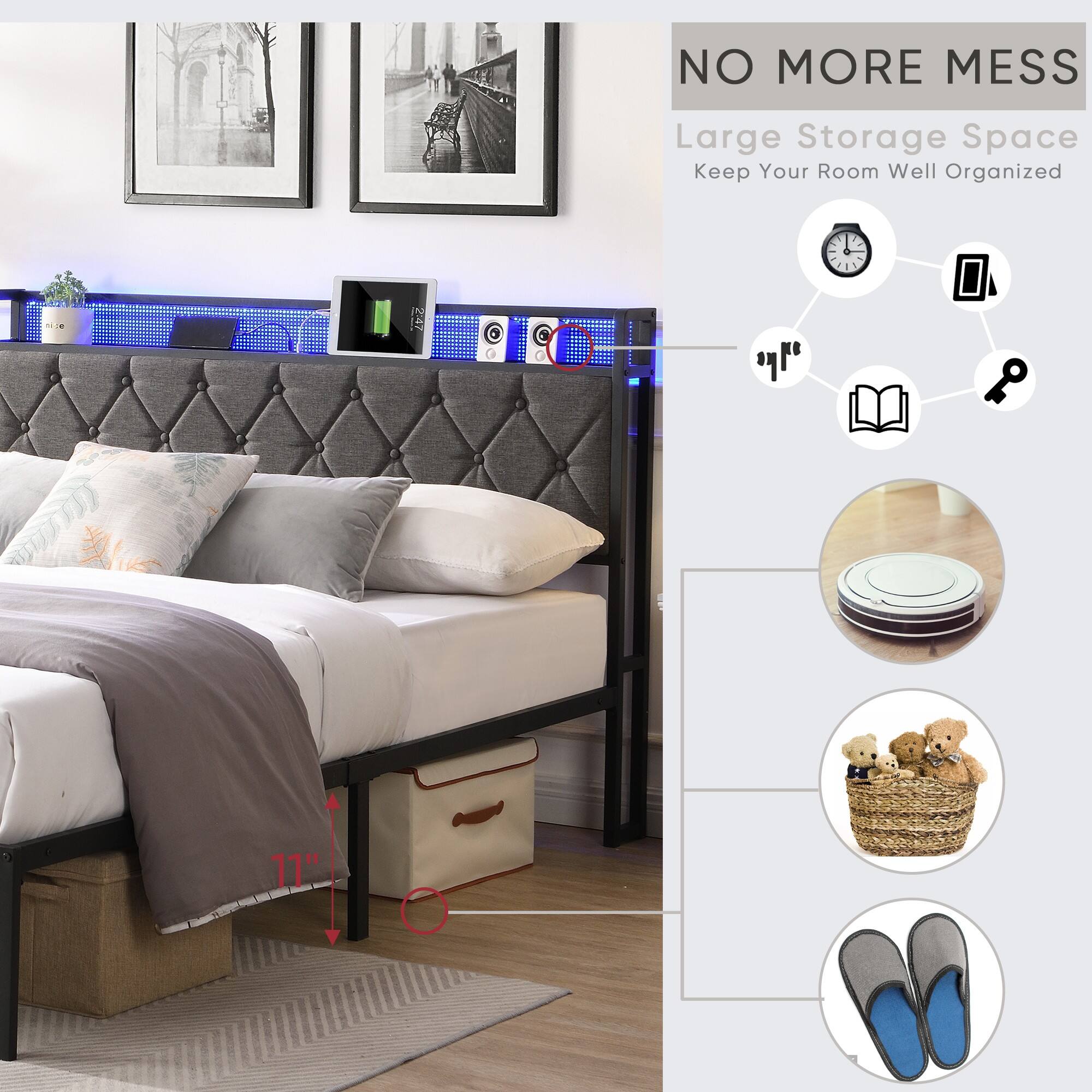NO MORE MESS  
Large Storage Space  
Keep Your Room Well Organized  

11"