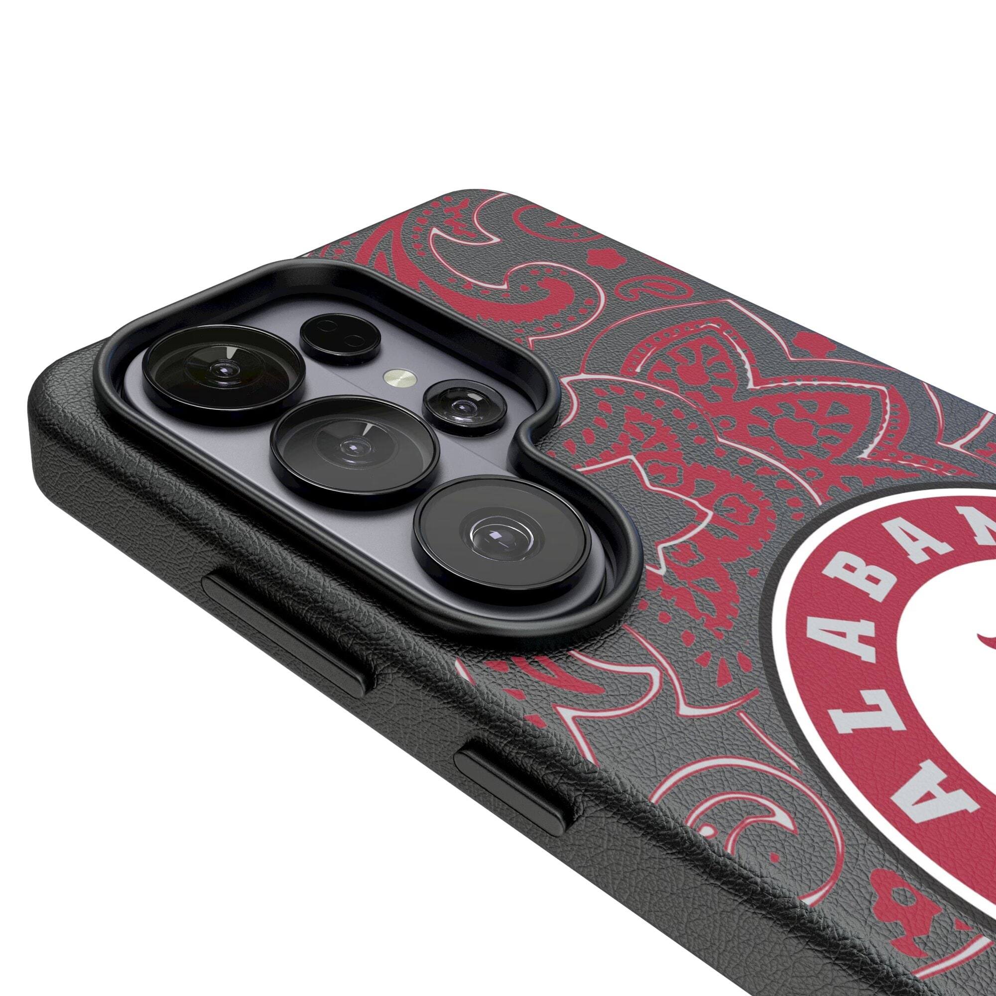 Alt View 2. Keyscaper - Alabama Crimson Tide Paisley Galaxy Magnetic Bump Case - S25 Ultra - Black.