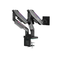 Front. MSI - MPG MT201DR V2 RGB Dual Monitor Stand Arms–Adjustable Spring Desk Mount,VESA Compatible,17–35in,44 lbs,Clamp&Grommet - Iron Gray.