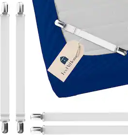 FeelAtHome - 4 PCS Bed Sheet Clips Keep Bedsheets in Place - Mattress Sheet Straps - Fits Twin Queen King Garter Fasteners Clamps - White