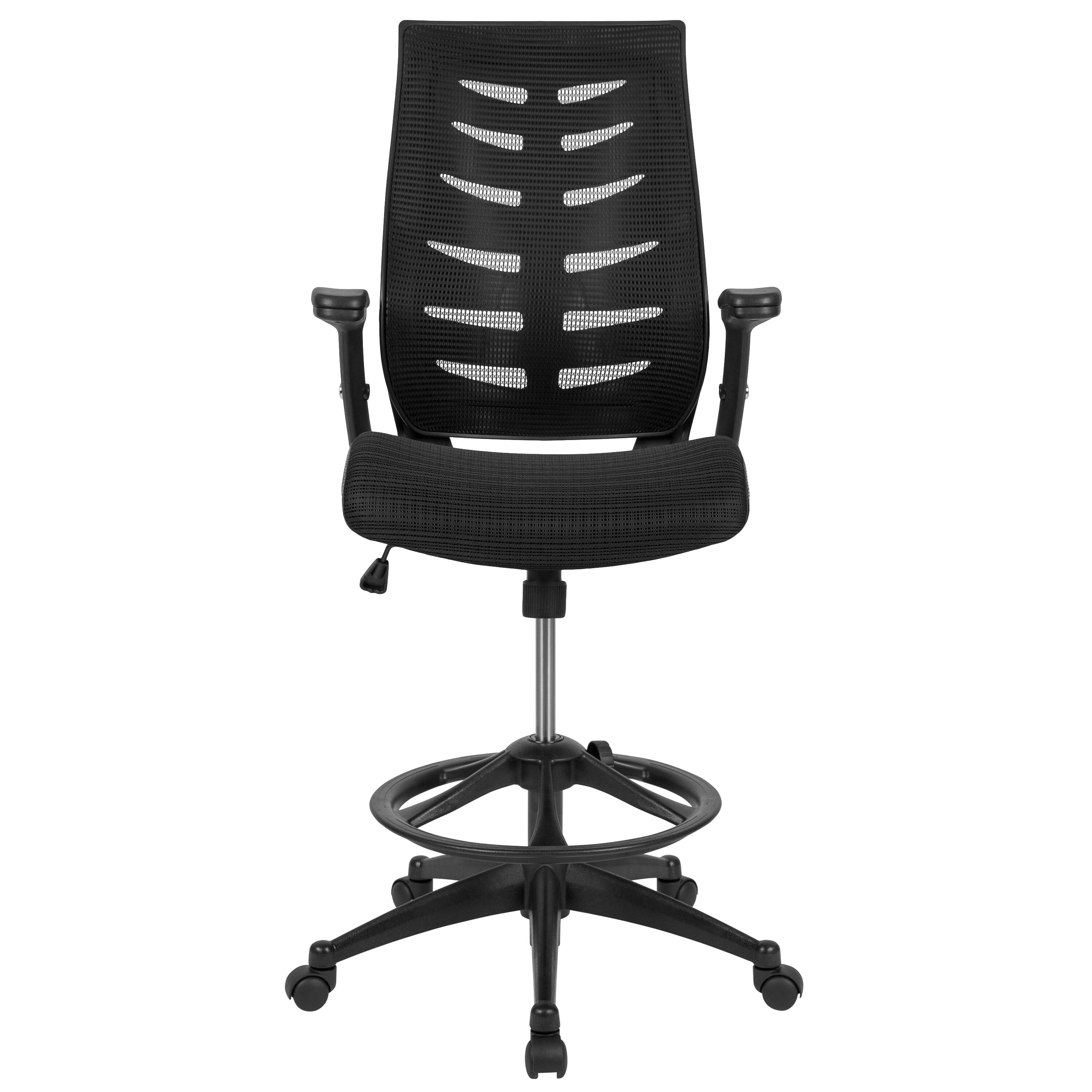 Alt View 7. Emma + Oliver - High Back Mesh Ergonomic Drafting Chair with Adjustable Flip-Up Arms - Black.