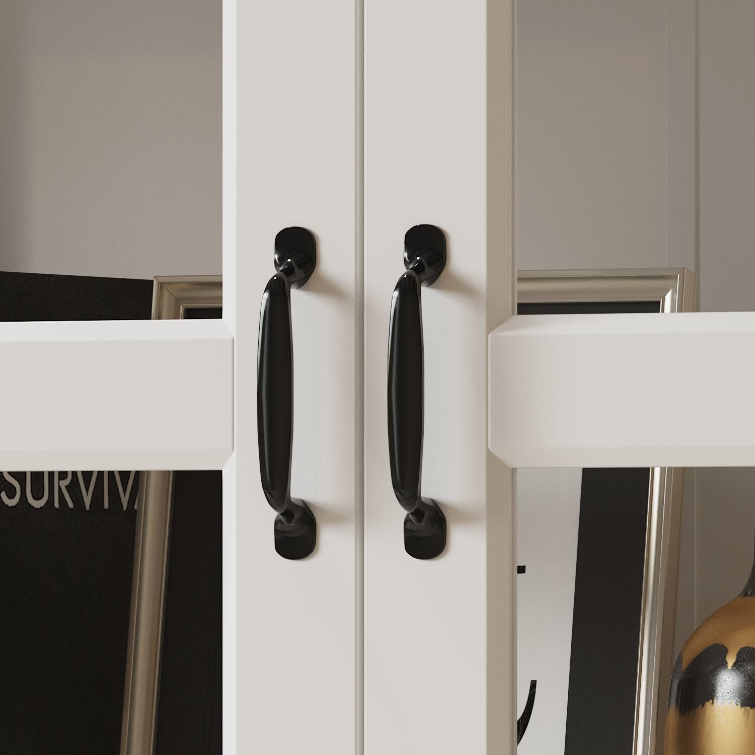 Alt View 9. Famapy - French Style Glass Display Cabinet with Storage Drawers and Anti-Tip Design.