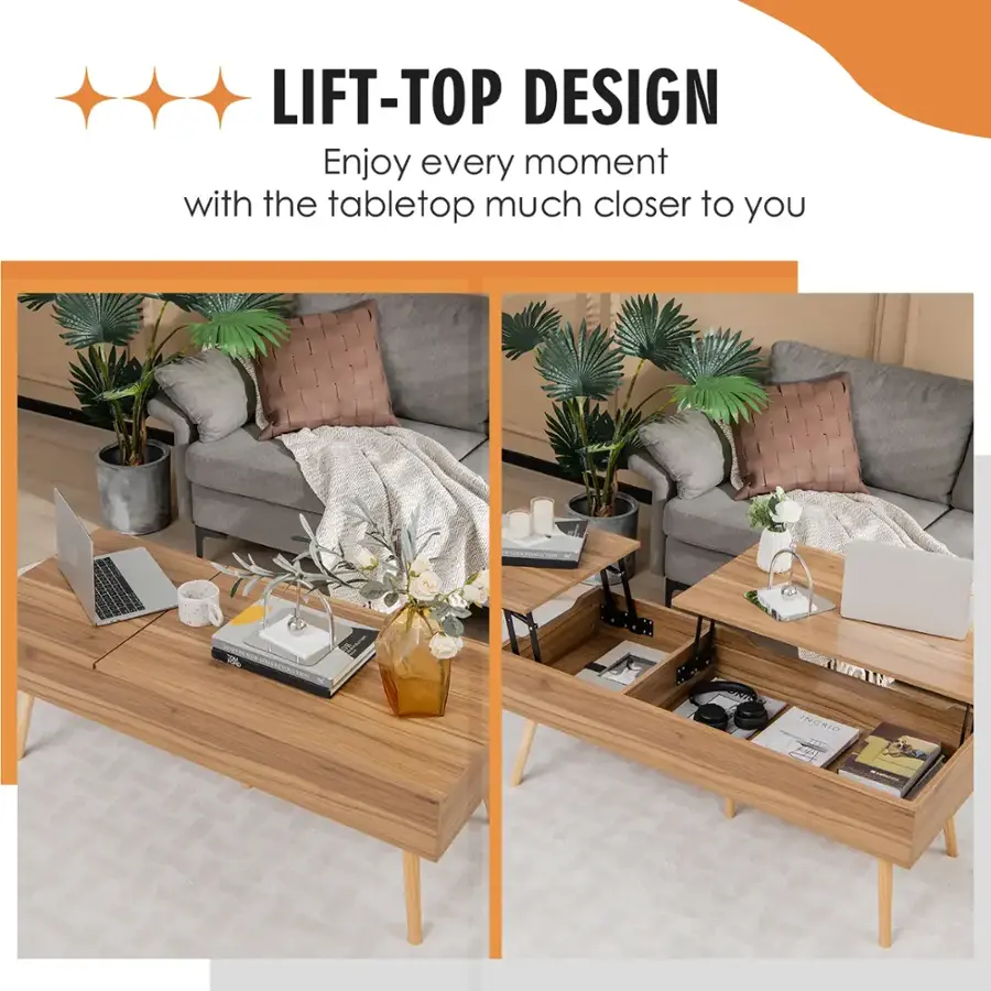 LIFT-TOP DESIGN: Enjoy every moment with the tabletop much closer to you.