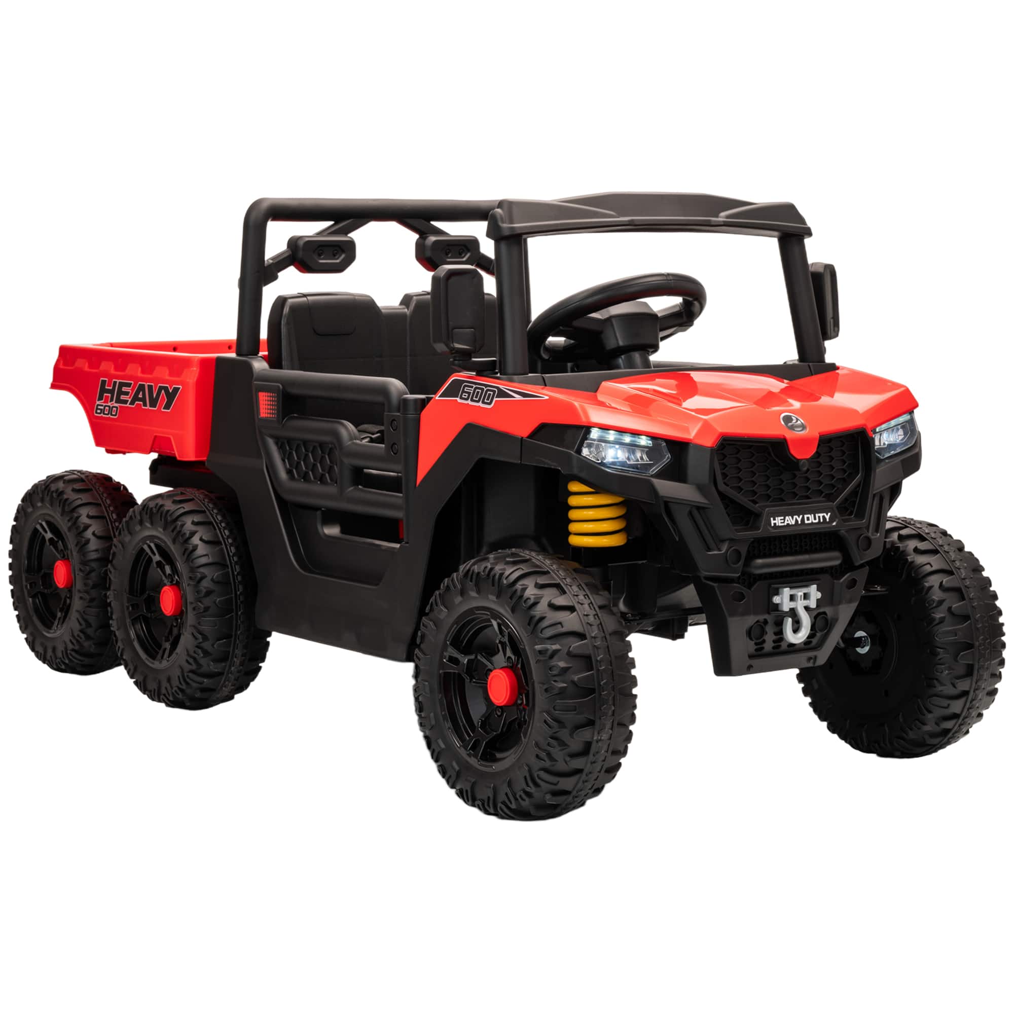 Qaba - 24V Kids Ride On Car with 6 Wheels, 2 Seater 4WD Electric Truck w/Dump Bed, Remote, LED Lights, Music