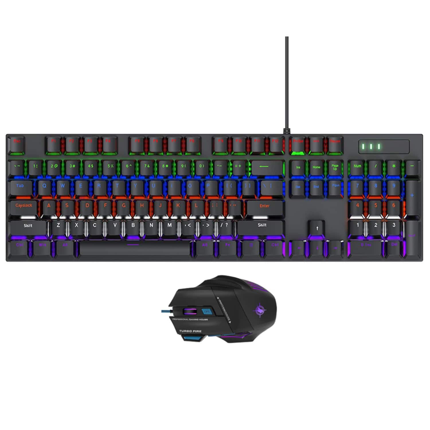 SaharaCase - Wired Gaming Keyboard & Mouse Combo | 104 Keys | Anti-Ghosting Multi-Key | 7-RGB Backlights - Black