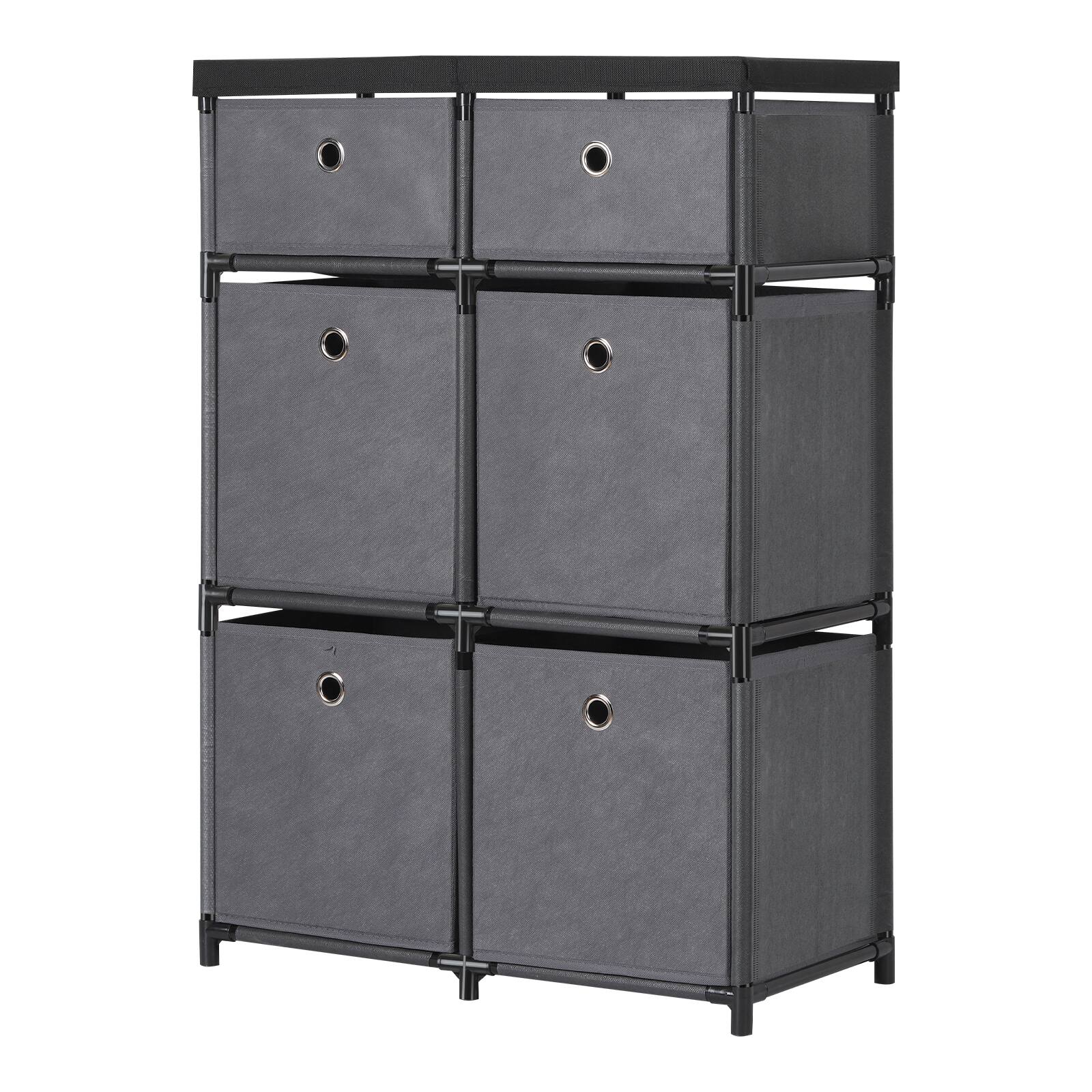 Alt View 2. Oumilen - 6-Drawer Fabric Storage Dresser with Rustic Wood Top, Black - Gray.