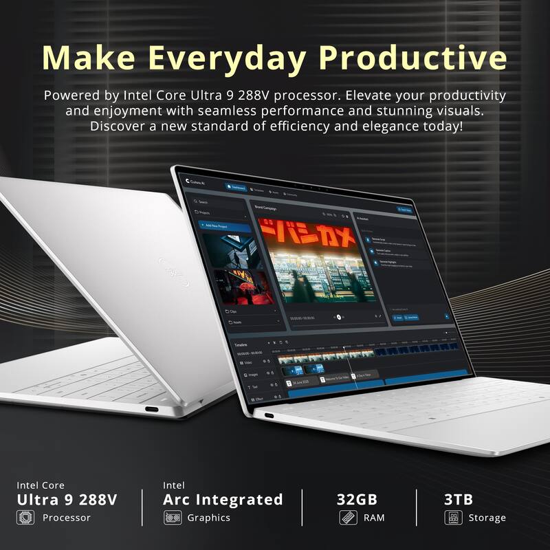 Make Everyday Productive  
Powered by Intel Core Ultra 9 288V processor. Elevate your productivity and enjoyment with seamless performance and stunning visuals. Discover a new standard of efficiency and elegance today!  

Intel Core Ultra 9 288V Processor  
Intel Arc Integrated Graphics  
32GB RAM  
3TB Storage