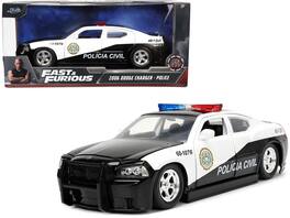 2006 Dodge Charger Police "Policia Civil" "Fast & Furious" Series 1/24 Diecast Model Car by Jada - Black And White