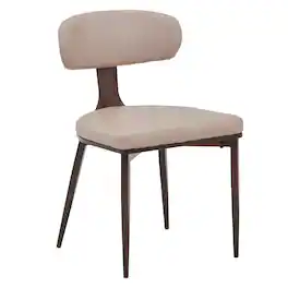 LeisureMod - Dilenny Modern Upholstered Leather Dining Chair with Tapered Powder-Coated Steel Legs & Curved Back - Taupe