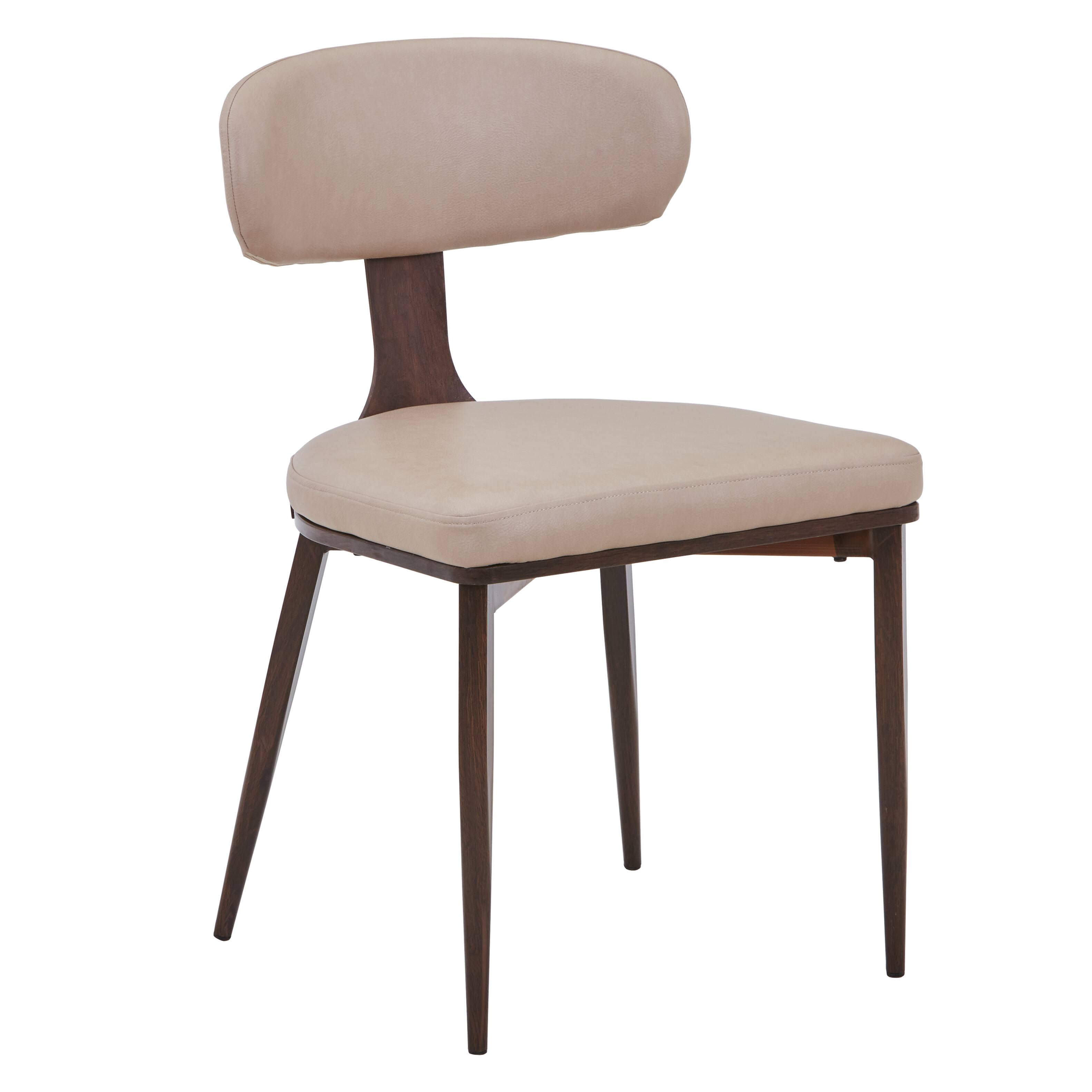 Front. LeisureMod - Dilenny Modern Upholstered Leather Dining Chair with Tapered Powder-Coated Steel Legs & Curved Back - Taupe.
