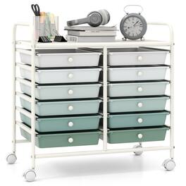 Costway - 12-Drawer Rolling Art & Craft Storage Cart with Removable Drawers, Metal Frame, Lockable Wheels - Gradient Green