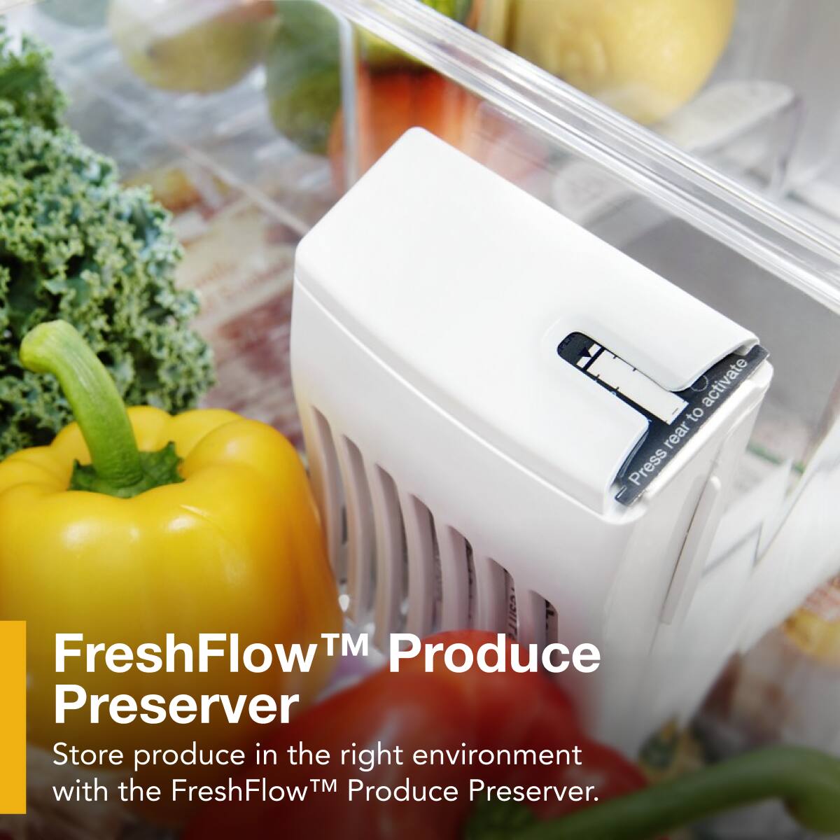 FreshFlow™ Produce Preserver

Store produce in the right environment with the FreshFlow™ Produce Preserver.

Press to activate to rear