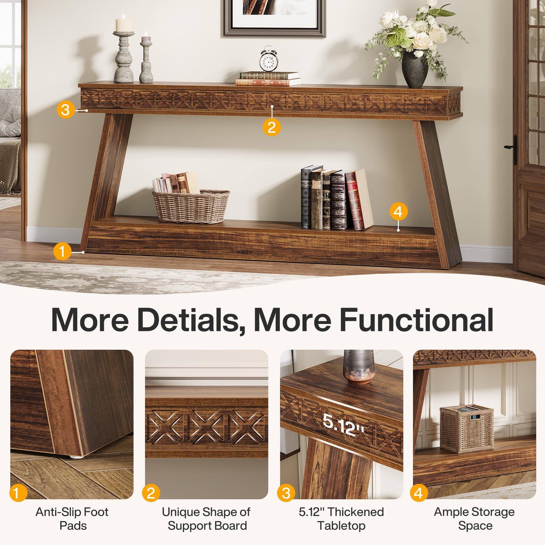 1. Anti-Slip Foot Pads
2. Unique Shape of Support Board
3. 5.12" Thickened Tabletop
4. Ample Storage Space
5. More Details, More Functional