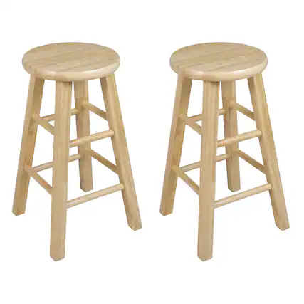Front. PJ Wood - PJ Wood Classic Round-Seat 24" Tall Kitchen Counter Stools, Natural, Set of 2 - Natural.