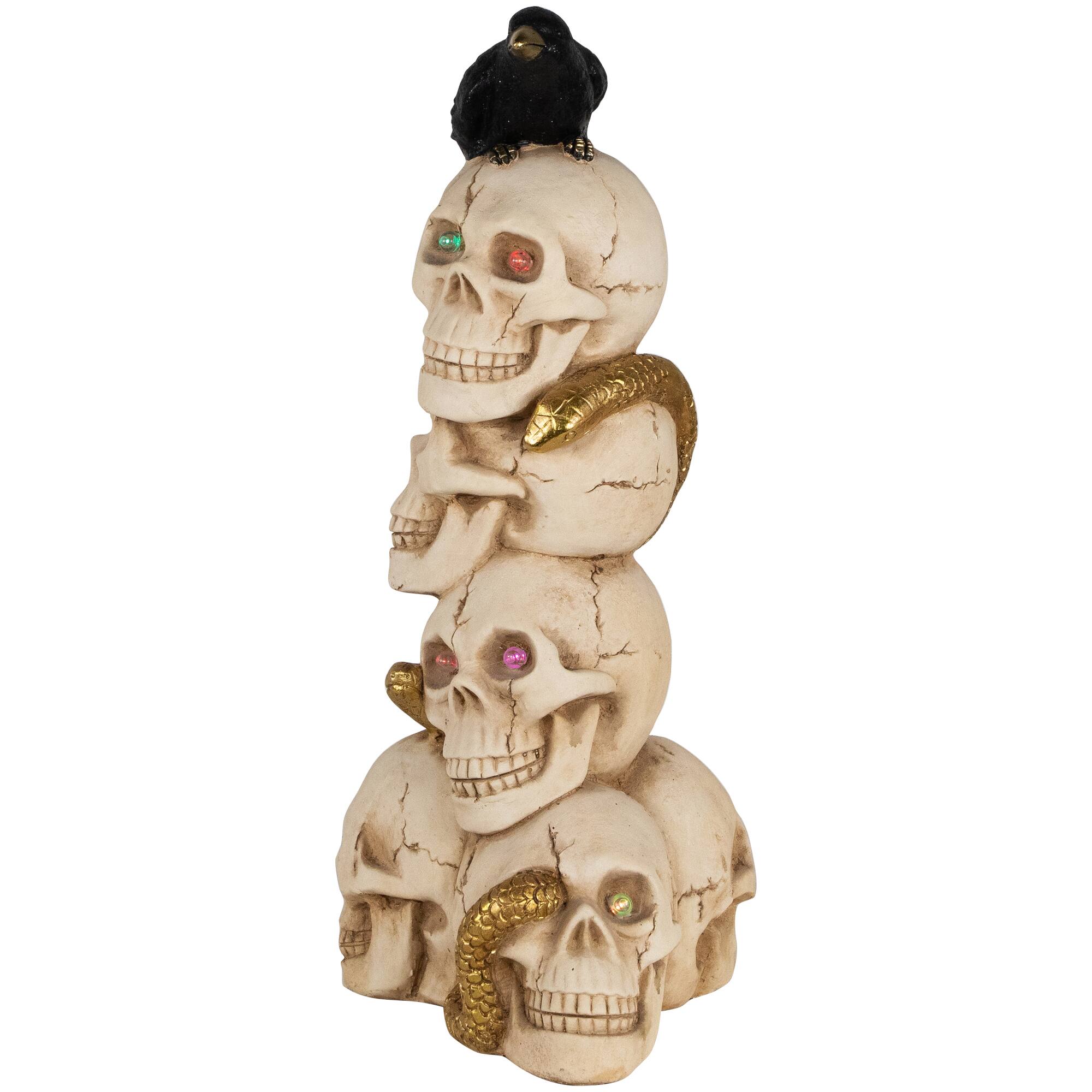 Alt View 4. Northlight - LED Lighted Skull Tower with Raven and Snake Halloween Decoration - 27.5" - Multicolor - Beige.