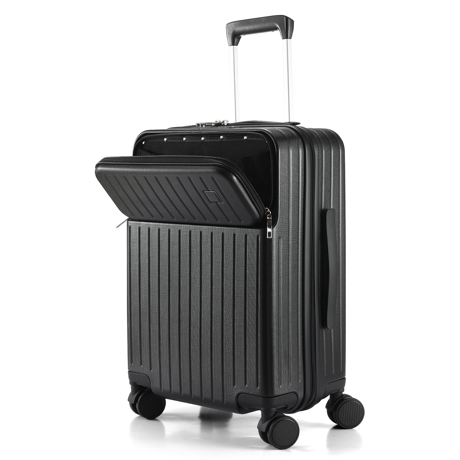 Left. Sugift - Modern 20″ Carry On Luggage with Front Pocket, TSA Lock, Spinner Wheels, and Organized Interior - Grey.