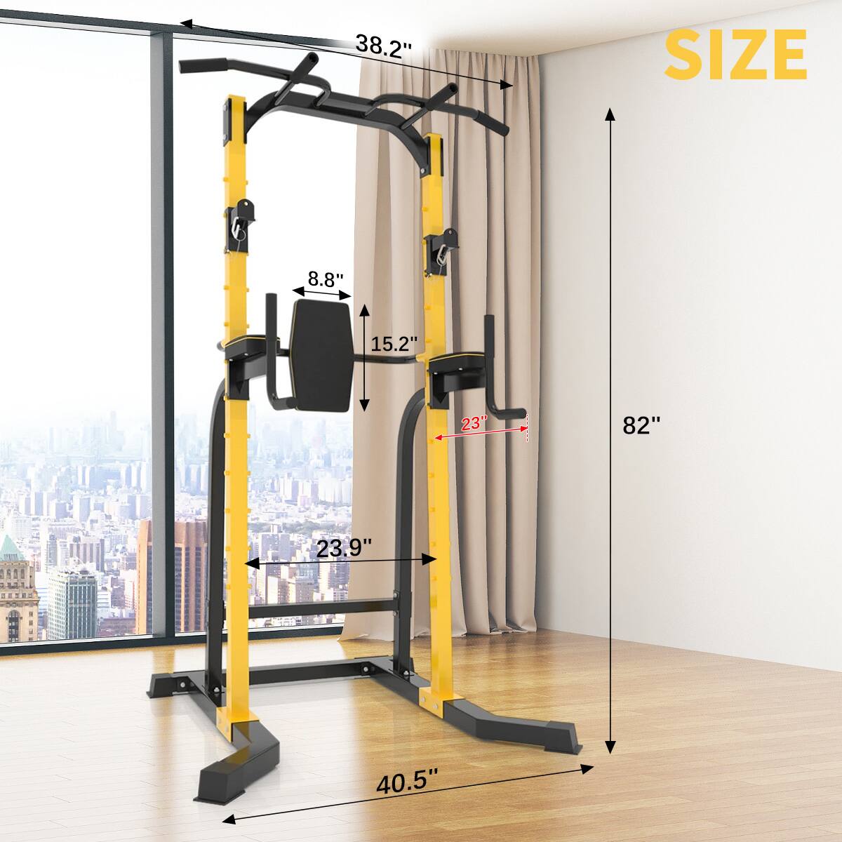 38.2"  
SIZE  
8.8"  
15.2"  
23"  
82"  
23.9"  
40.5"