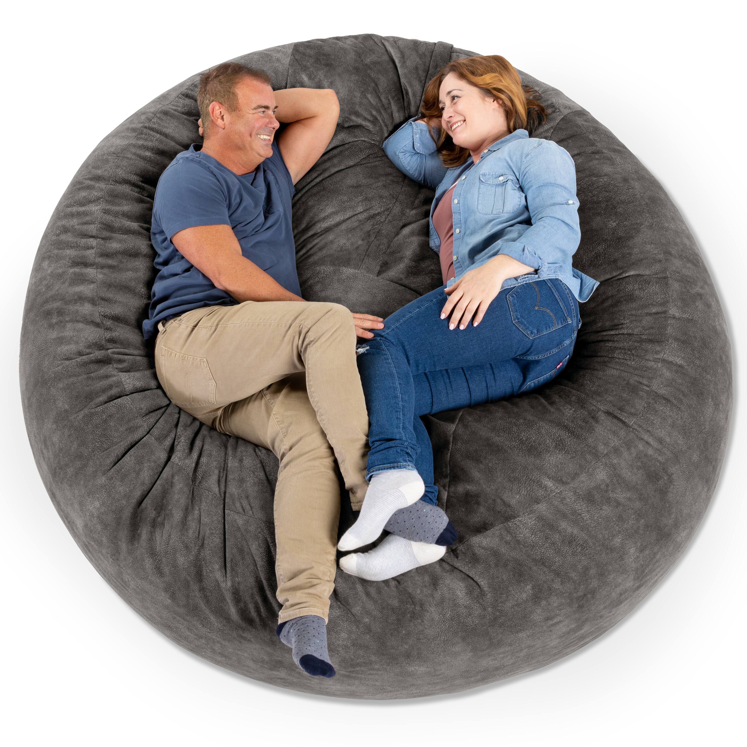 Left. Jaxx - Jaxx Saxx 6 Foot Giant Bean Bag Chair - Padded Microvelvet, Pewter - Padded Microvelvet - Pewter.