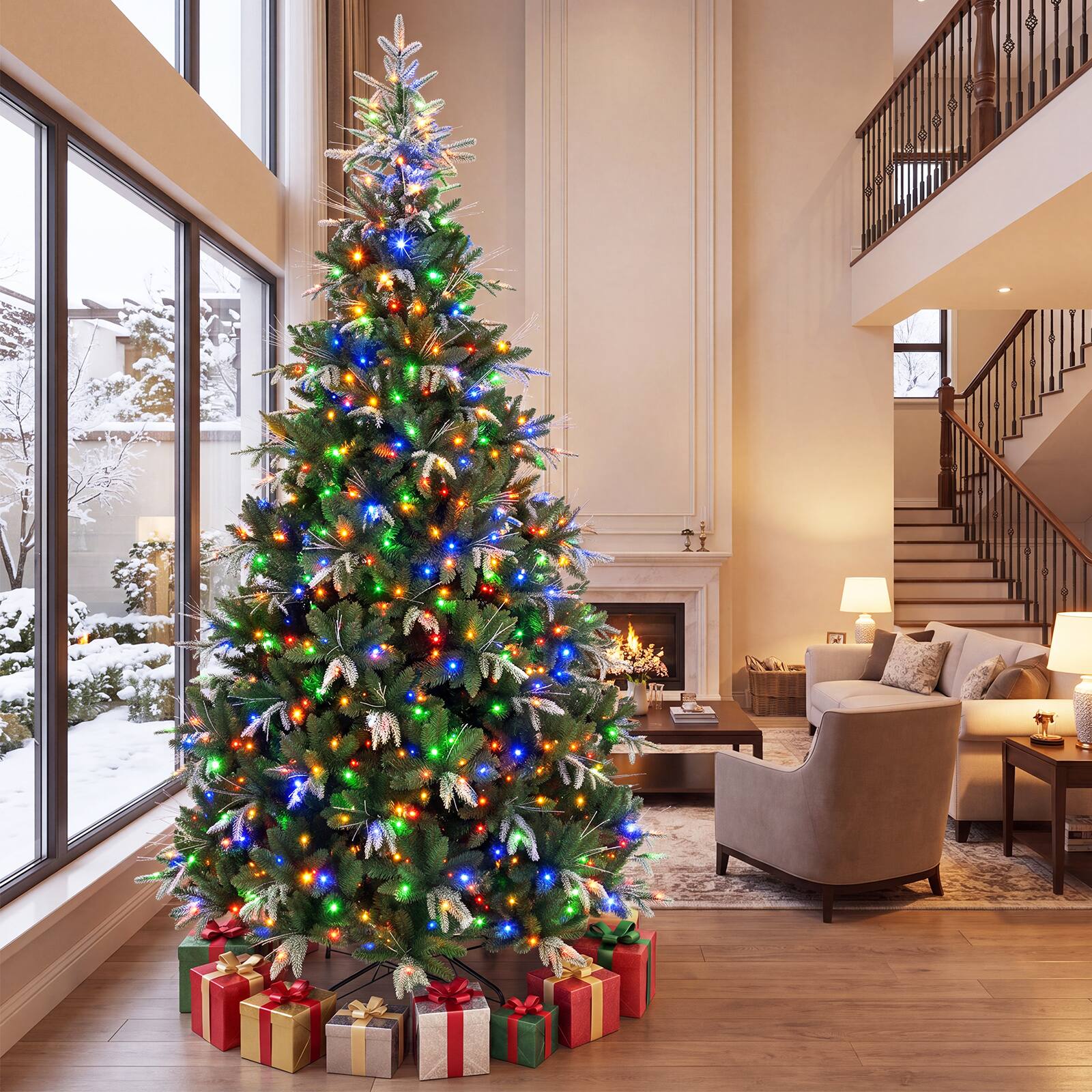 Alt View 4. Gymax - Gymax 9 ft Pre-Lit Christmas Tree w/Remote 3000 Branch Tips 790 LED Lights 9 Modes Green - Green.