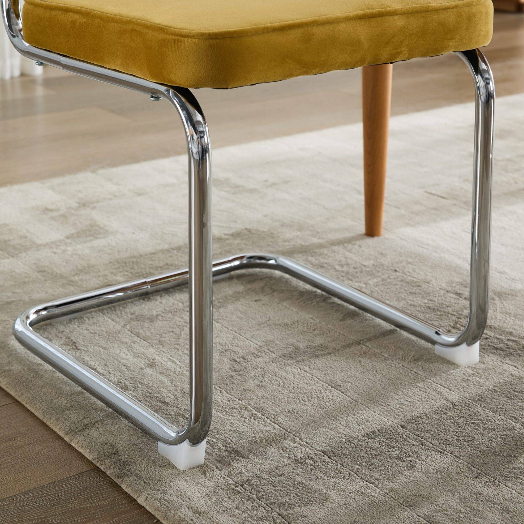 Alt View 7. GOODSILO - Mid Century Modern Dining Chairs Set of Two with Velvet Upholstery and Cane Back - Gold.