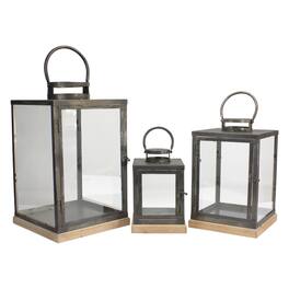 Melrose - Set of 3 Glass Candle Lanterns With a Latch Hook Lock - 21" - Bronze