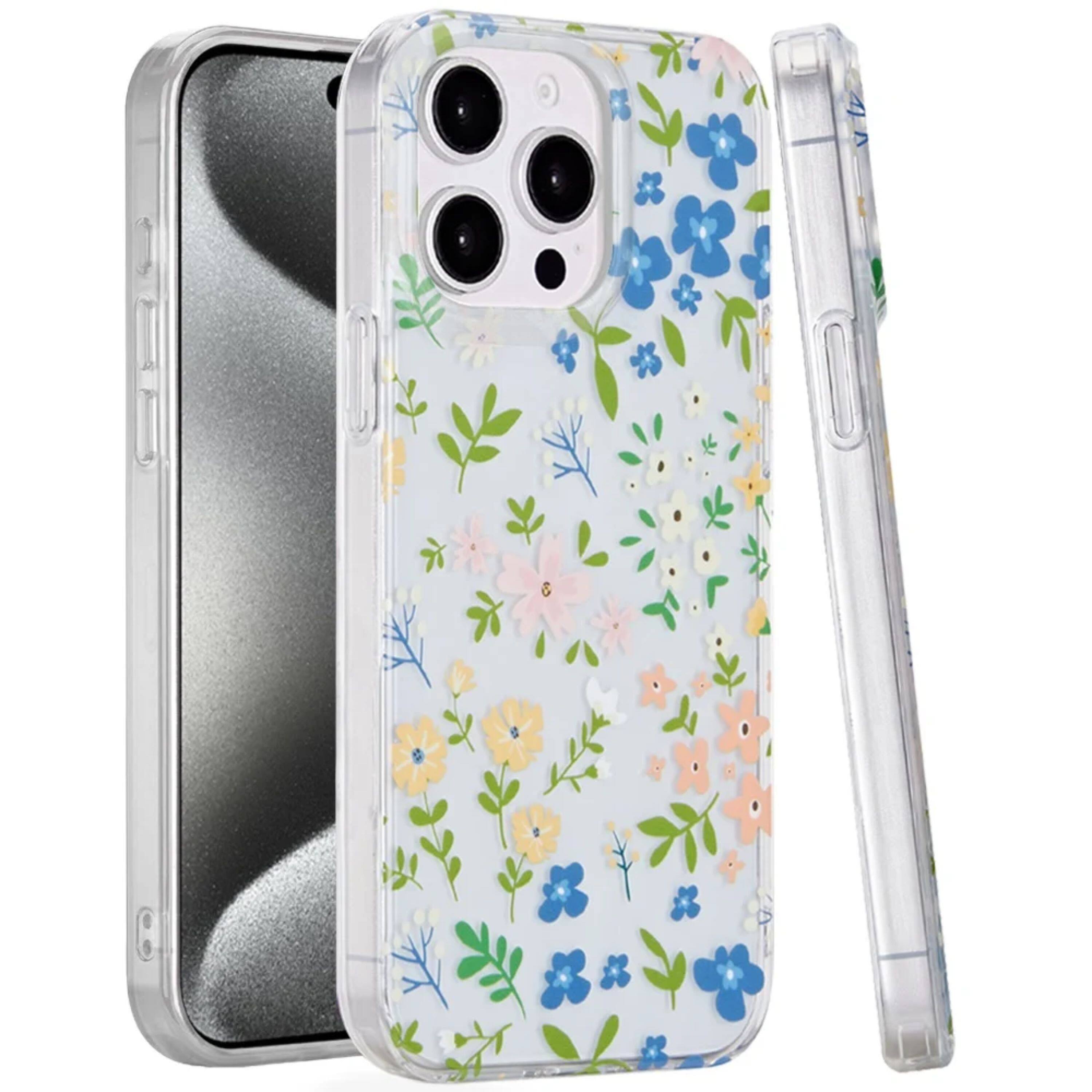Front. Kitcheniva - Dual Layer TPU Protective Case With Tempered Glass For iPhone 15 Pro Max Multicolor Floral - Multicolor.