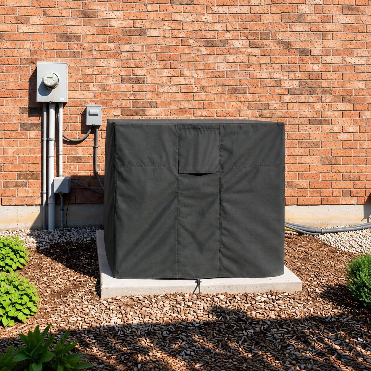 Angle. KHOMO GEAR - Air Conditioner Cover for Outside Units Waterproof, Central AC Unit Cover with Side Vents - 33.5"W x 34.5"D x 31"H - Black.