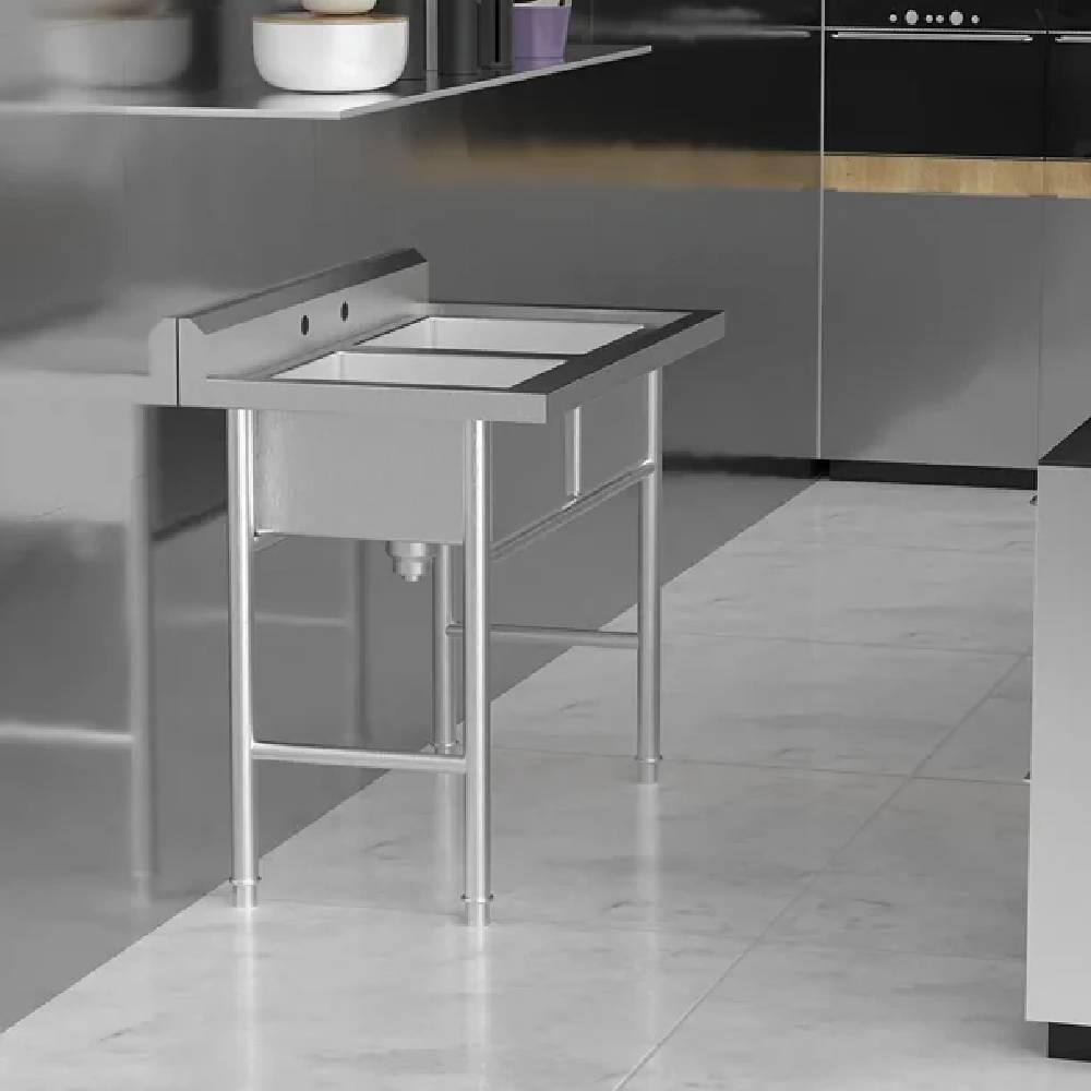 Alt View 4. Winado - Commercial Stainless Steel Utility & Prep Sink with Backsplash & 2 Compartment & Adjustable Legs for Kitchen, Restaurant - Silver.