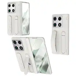 Dteck - Case for Motorola Razr Fold (2026) Shockproof Hand Grip Card Slot Stand Hinge Protection Cover Built-in Screen Protector - White