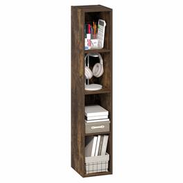 Furinno - FULDA Book Shelf, 4-Tier Narrow Bookshelf, Standing Bookcase with 8-In Width Storage Shelf, 9.3 x 7.9 x 41.6 - Amber Pine