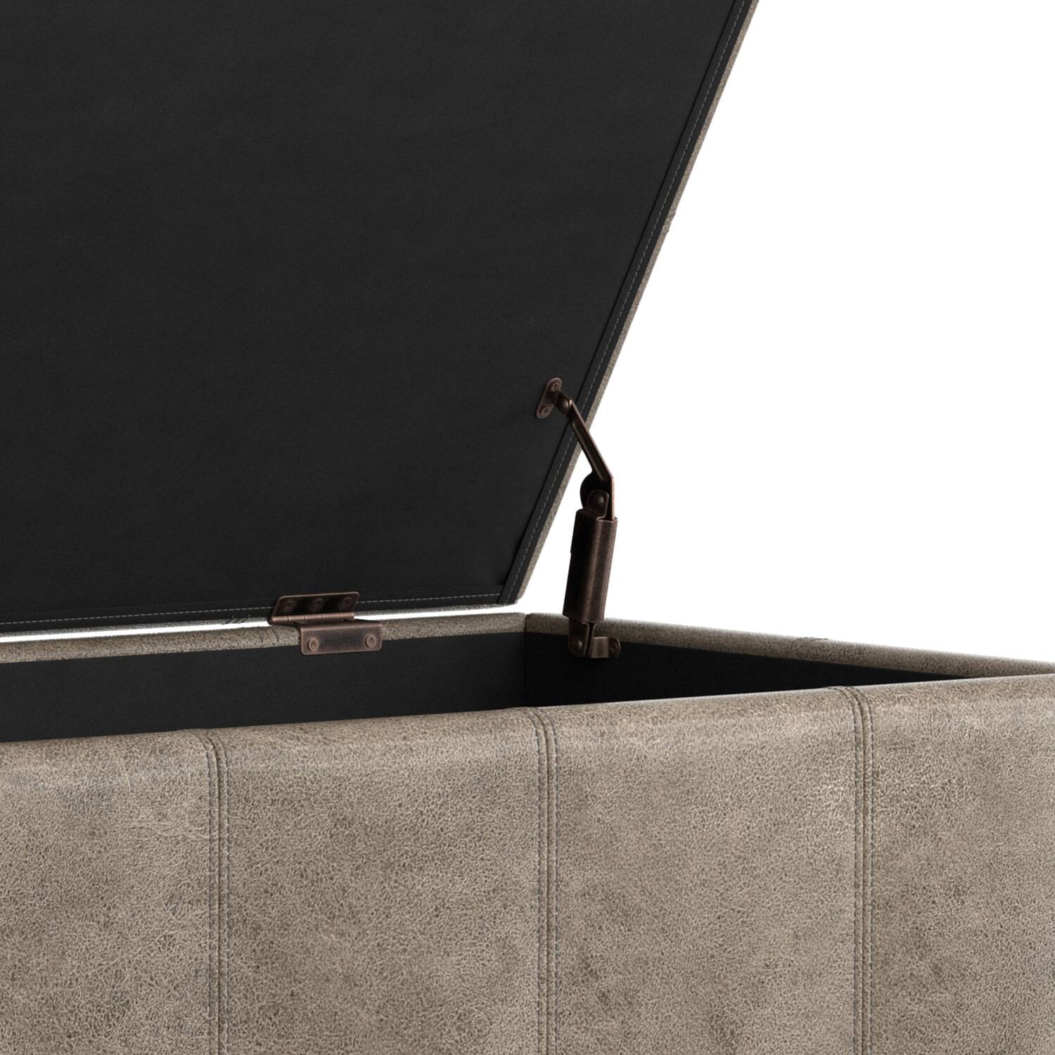 Alt View 4. Simpli Home - Dover Storage Ottoman Bench - Distressed Smoky Grey Brown.