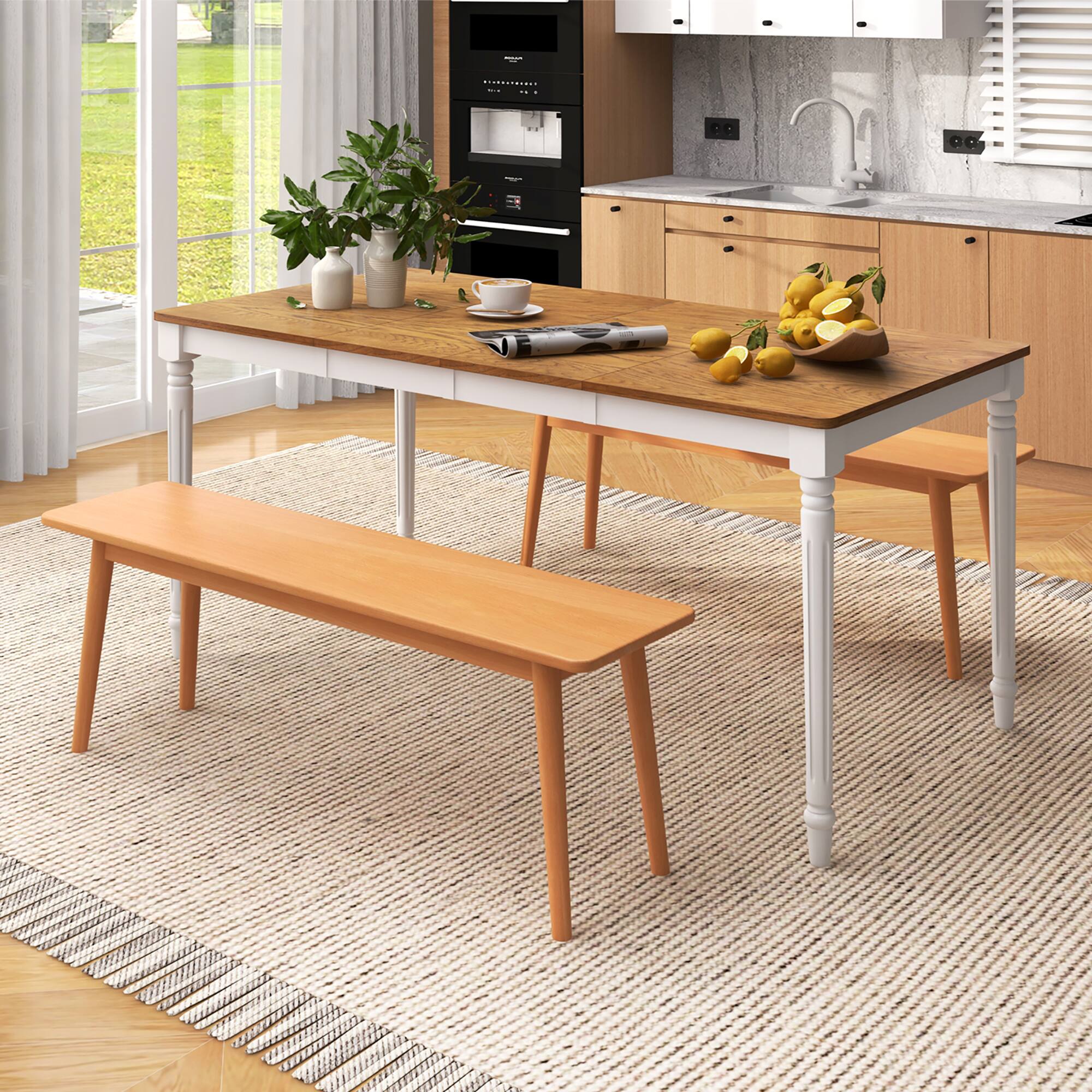 Alt View 3. Gymax - Gymax Extendable Dining Table Folding Kitchen Table for 4-8 People w/ Rubber Wood Legs - White, Walnut.