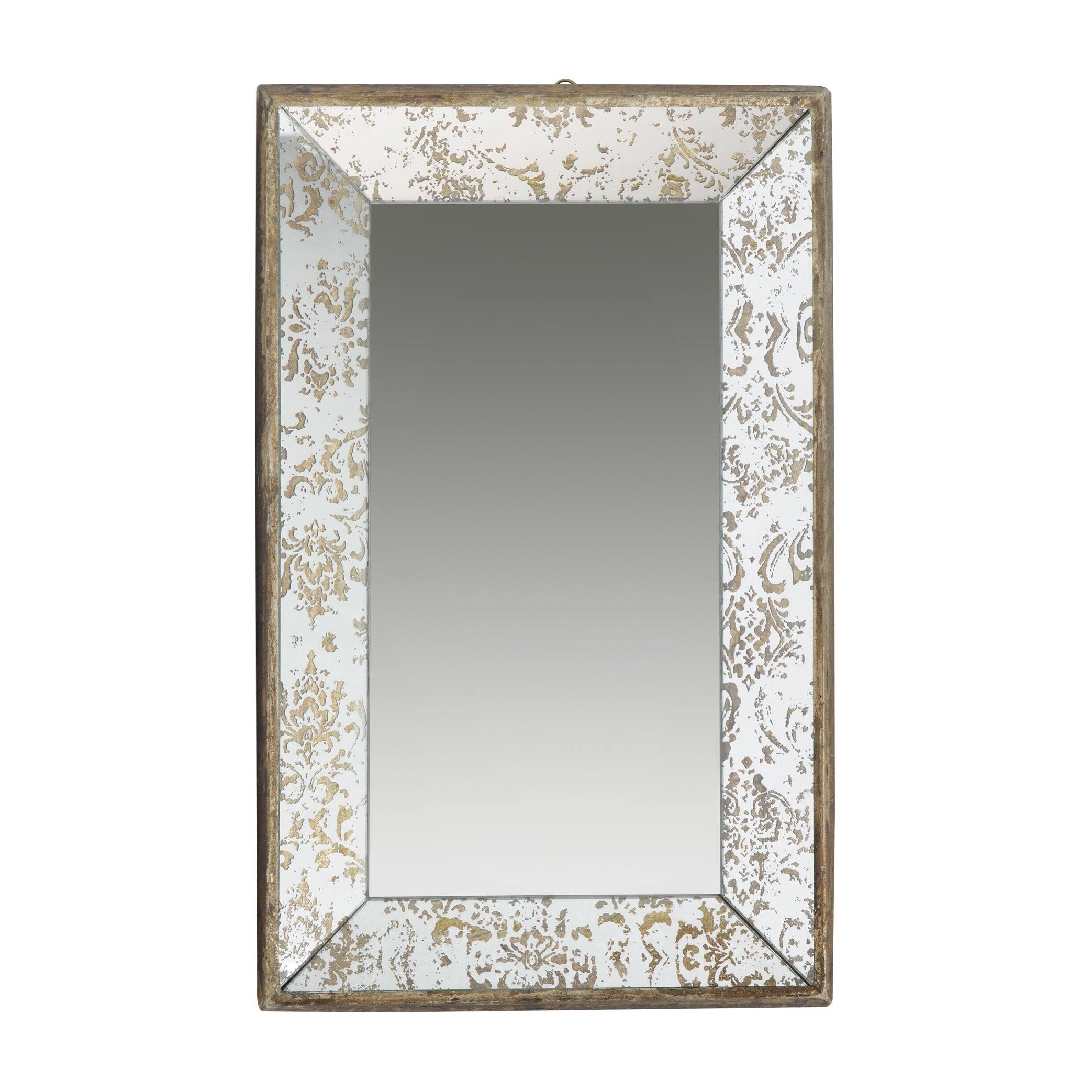 Back. BreeBe - 20' x 12' Antique Silver Rectangle Mirror with Floral Accents, Mirrored Display Tray, Hanging Wall Mirror - Silver.