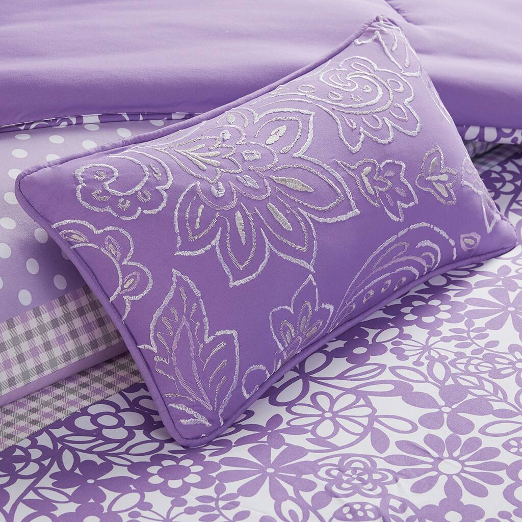 Alt View 1. Gracie Mills - Gracie Mills Lilibeth Striped motif of Floral Paisley and Polka dots Printed Comforter Set - Purple.