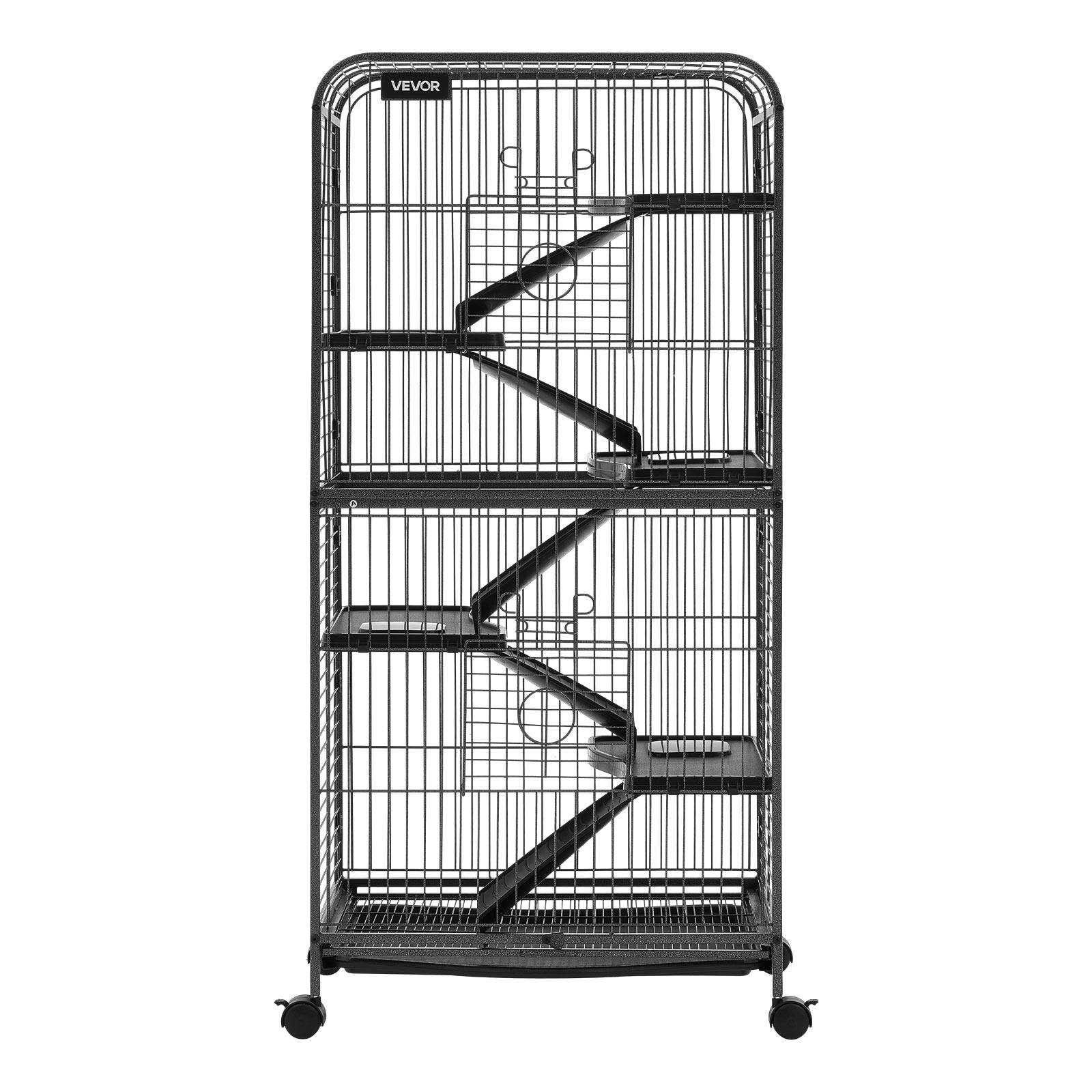 Alt View 5. VEVOR - Metal Small Animal Cage 52.4"H 6-Tier Rolling Ferret Cage On Wheels, 1" Wire Spacing Large Cages with Ramps, Platform - Black with Silver Coating.