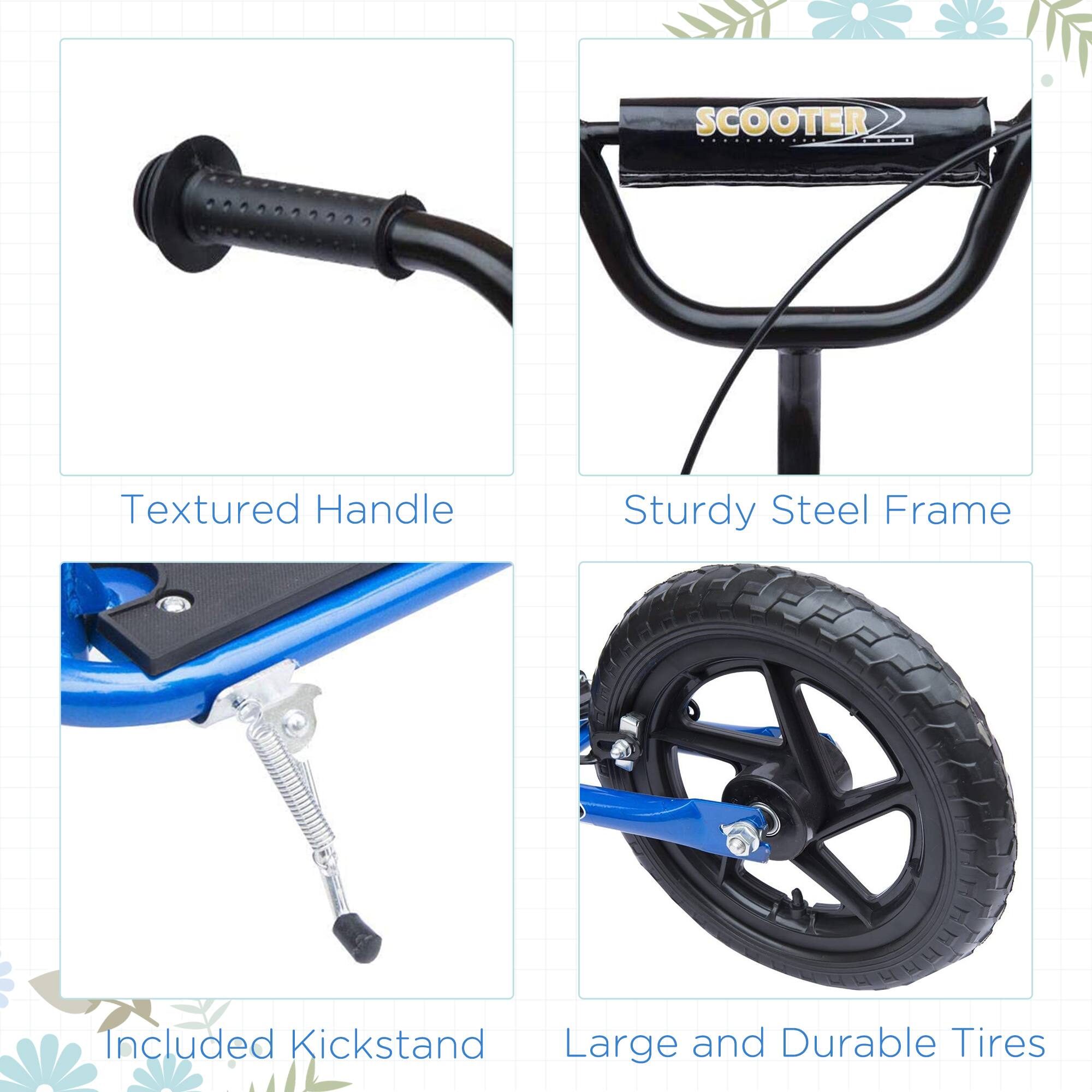 - Textured Handle
- Sturdy Steel Frame
- Included Kickstand
- Large and Durable Tires